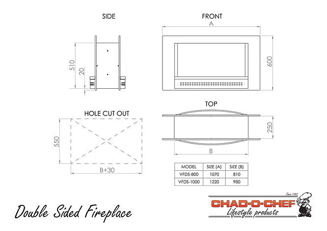 Double Sided 800 Fireplace