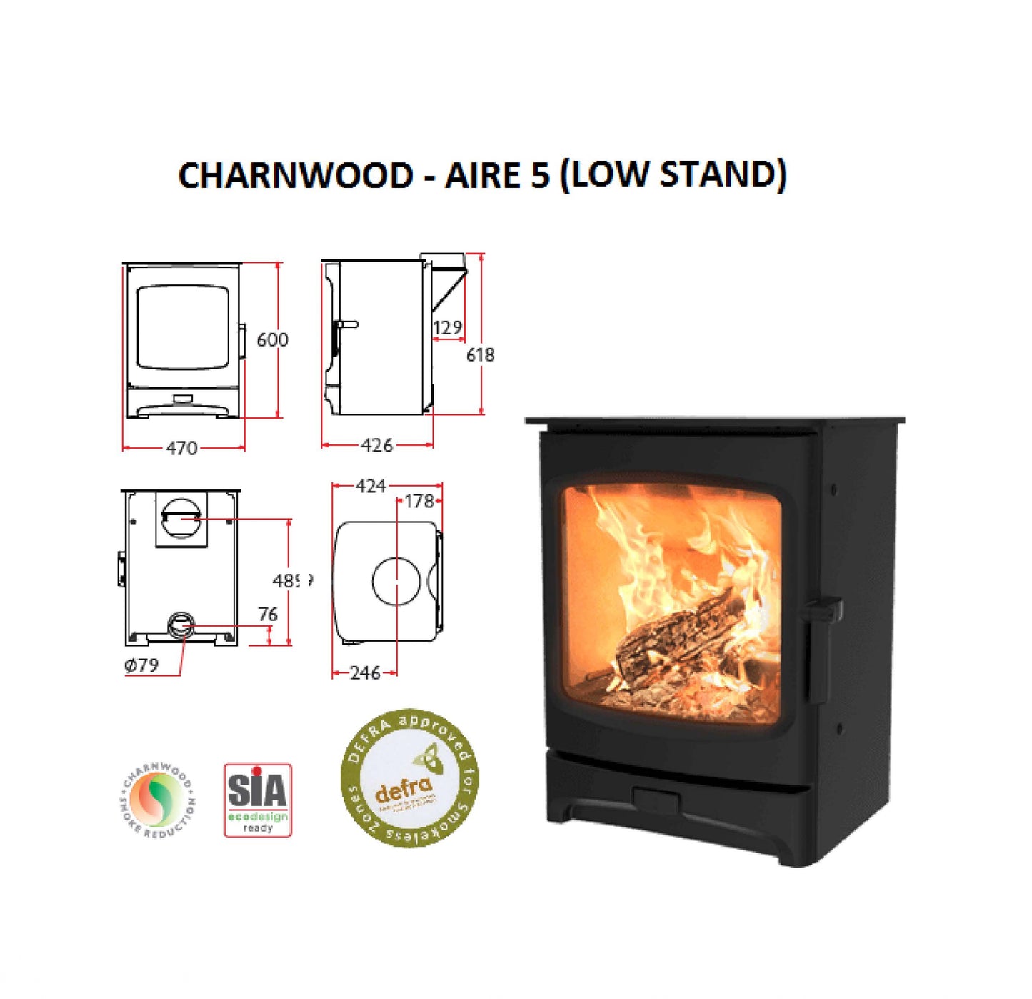 Charnwood Aire 5 Store Stand Cast Iron Wood Fireplace