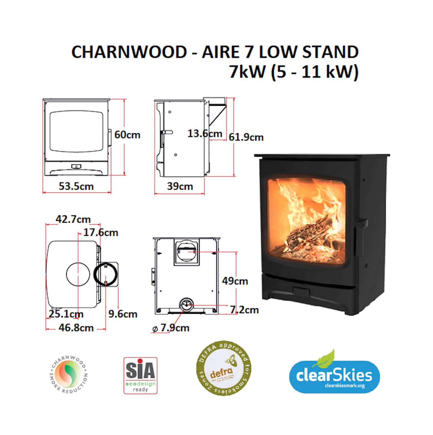 Charnwood Aire 7 Low Stand Cast Iron Wood Fireplace