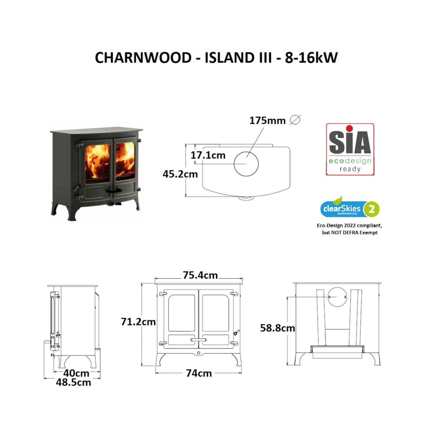Charnwood Island III Cast Iron Wood Fireplace