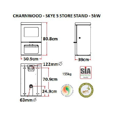 Charnwood Skye 5 Store Stand Cast Iron Wood Fireplace
