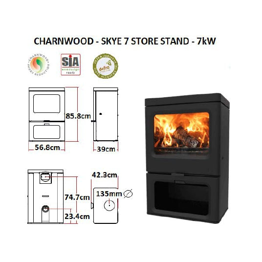Charnwood Skye 7 Store Stand Cast Iron Wood Fireplace