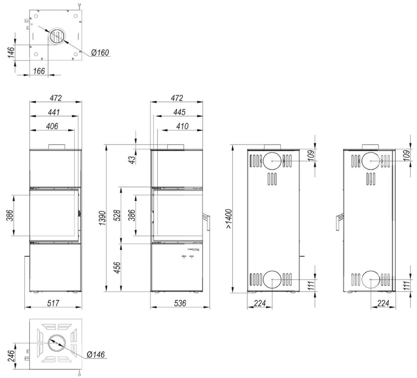 Defro Home Quadroom Wood Fireplace
