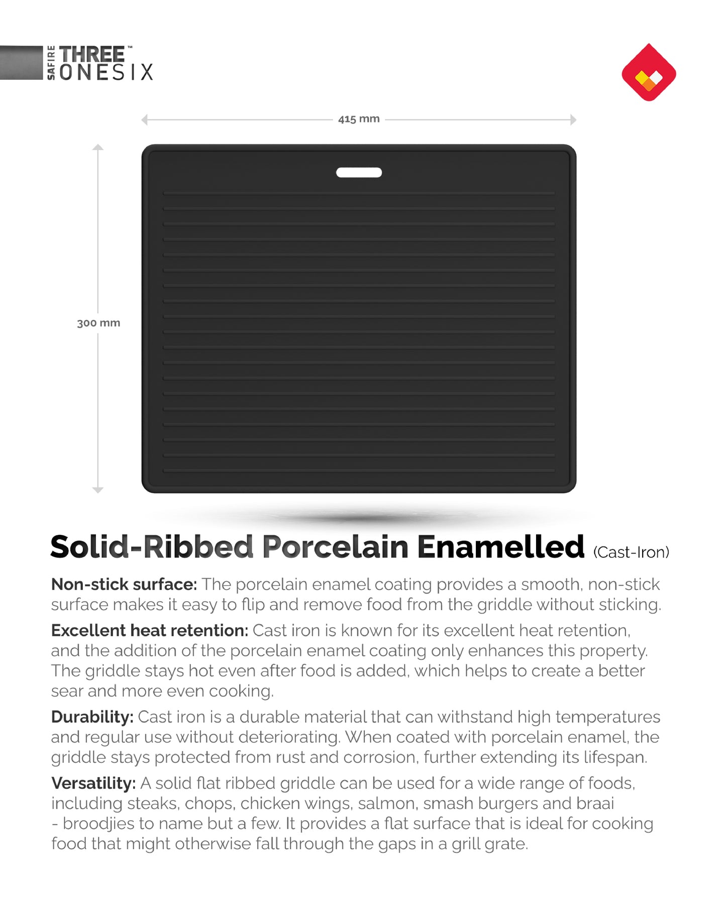 Grid Porcelain Enamelled Cast-Iron Solid Ribbed