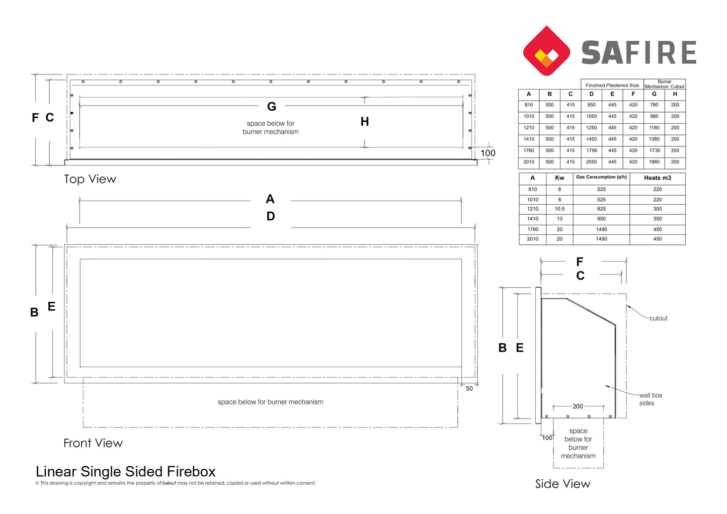 Linear Single-Sided Gas Fireplace