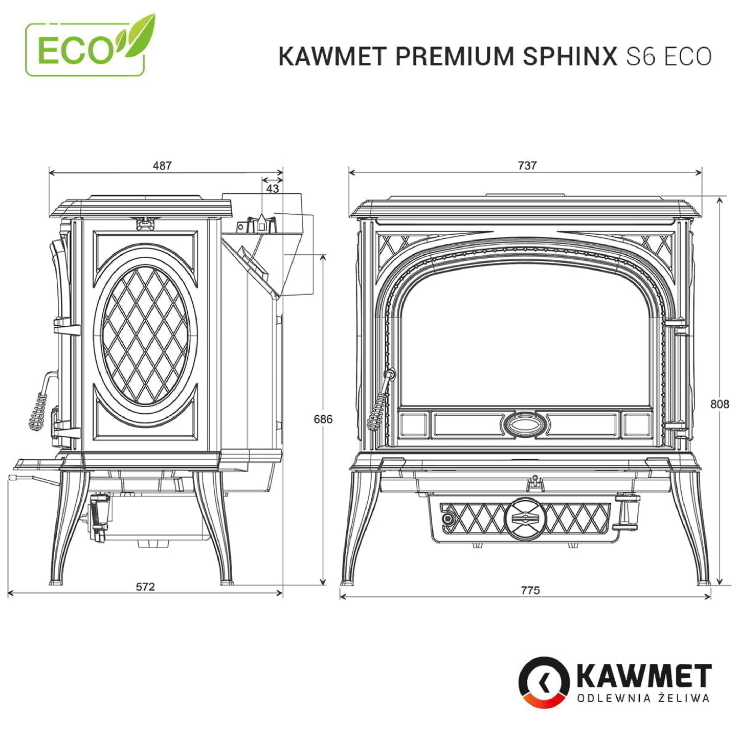 Kawmet Premium Sphinx S6 Eco Wood Fireplace