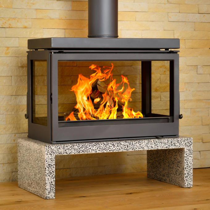Liseo L91 FS Titan Four Glass Cast Iron Wood Fireplace