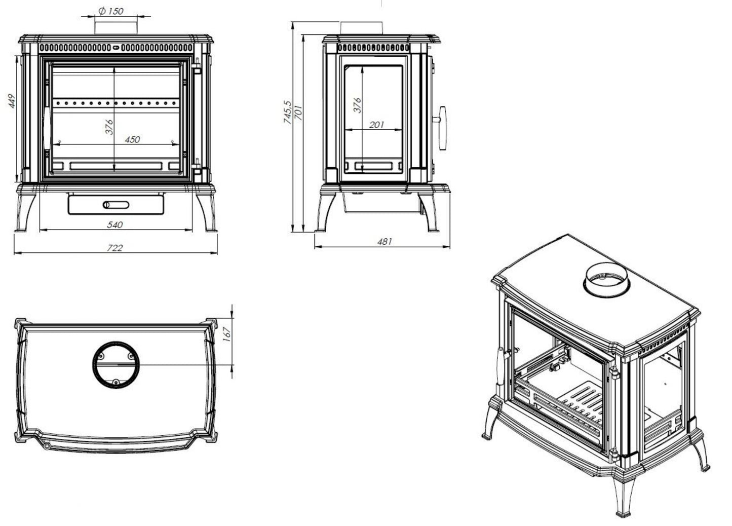 NORDflam Toria Cast Iron Wood Fireplace