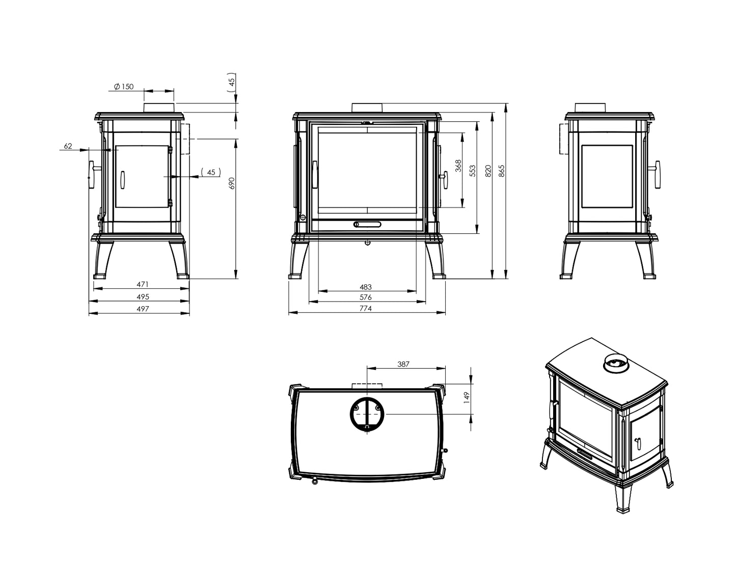 NORDflam Brema Cast Iron Wood Fireplace