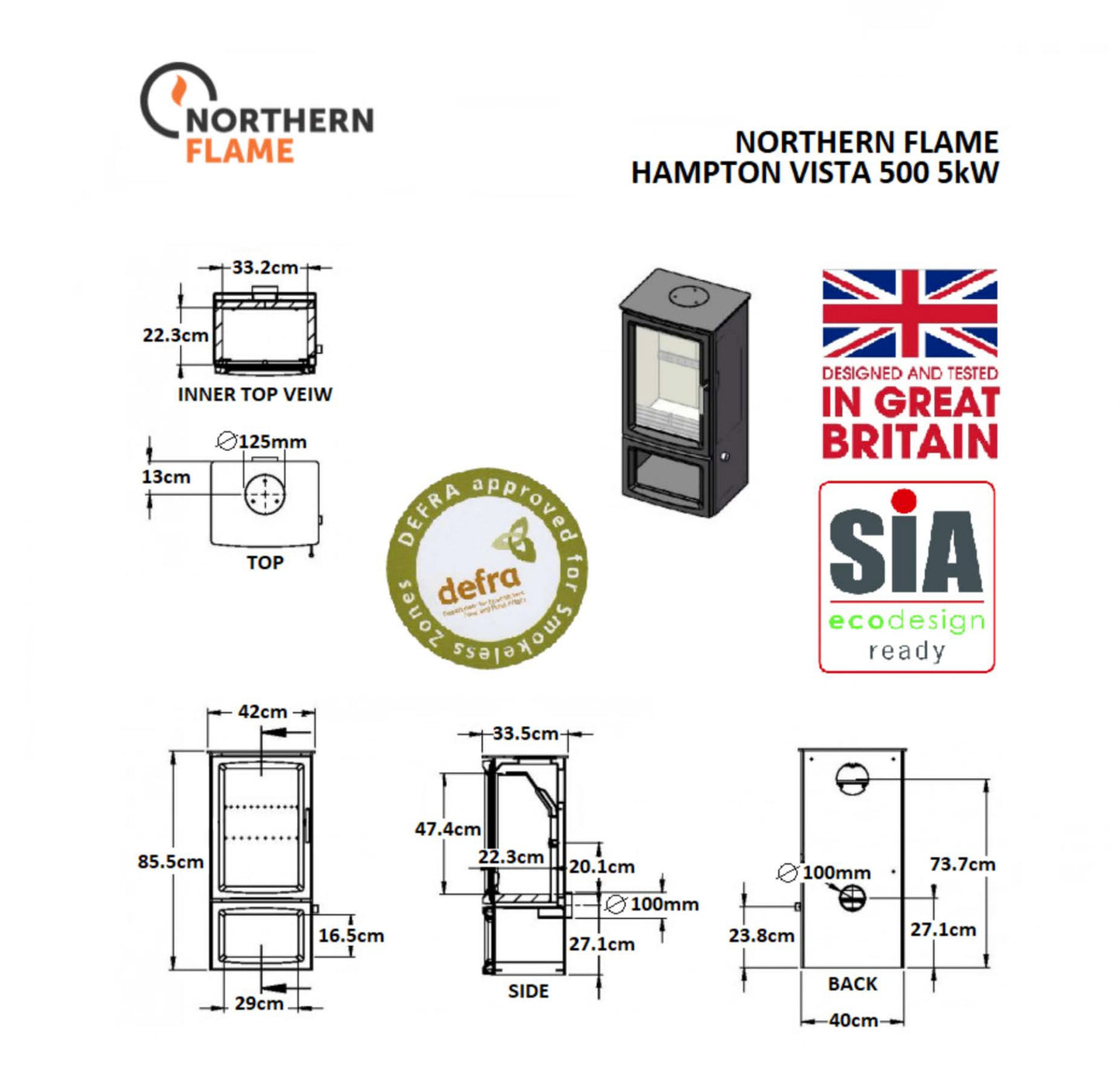 Northern Flame Hampton Vista 500 Cast Iron Wood Fireplace