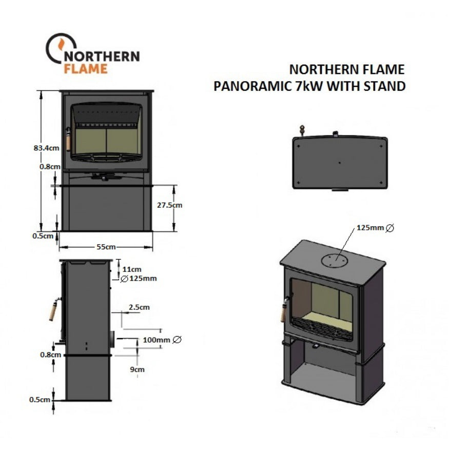 Northern Flame Panoramic 5 with Stand Cast Iron Wood Fireplace