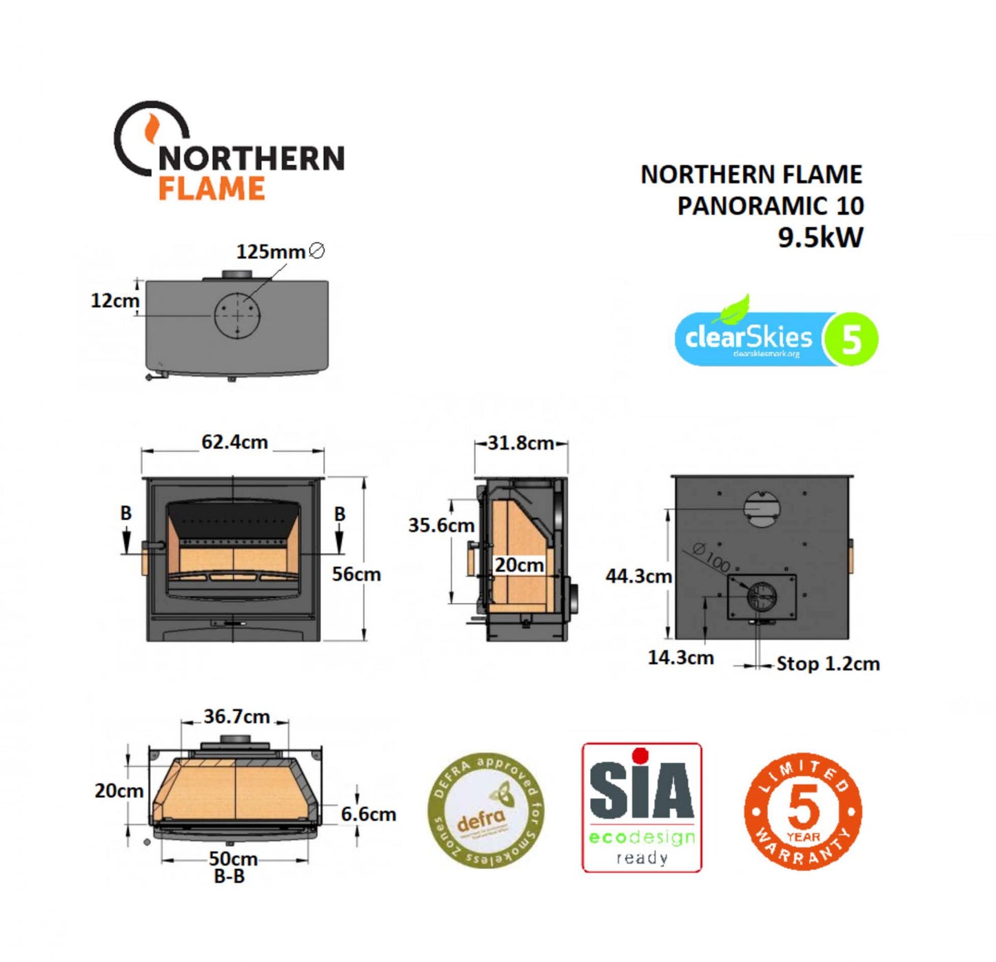 Northern Flame Panoramic 9 Cast Iron Wood Fireplace
