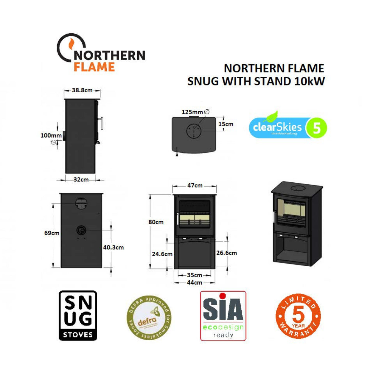 Northern Flame Snug with Stand Cast Iron Wood Fireplace