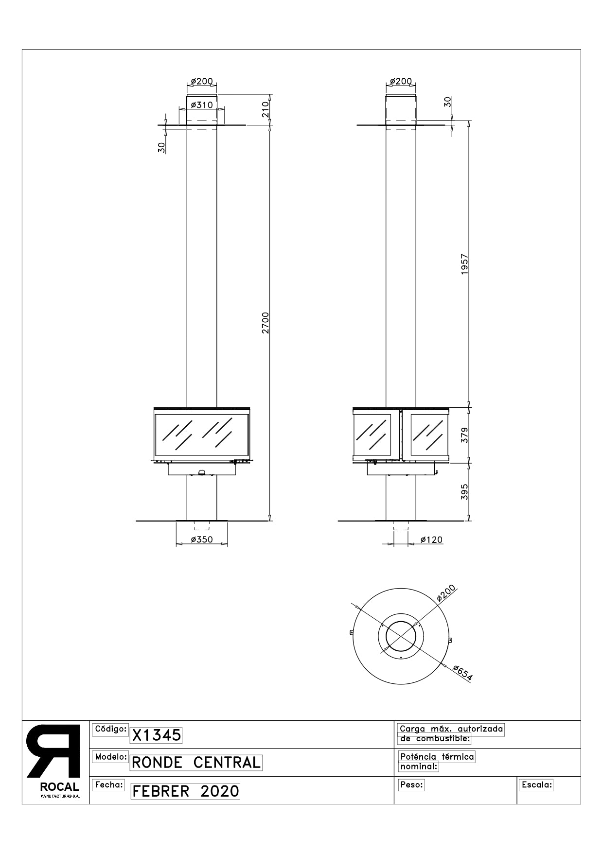 Rocal Ronde Central Wood Fireplace