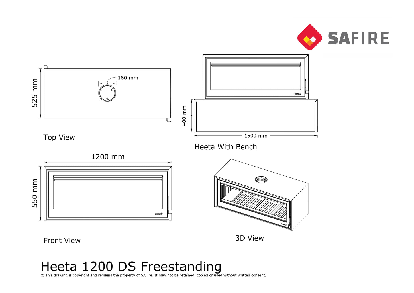 SAfire Heeta 1200 Double Sided Bevel Wood Fireplace