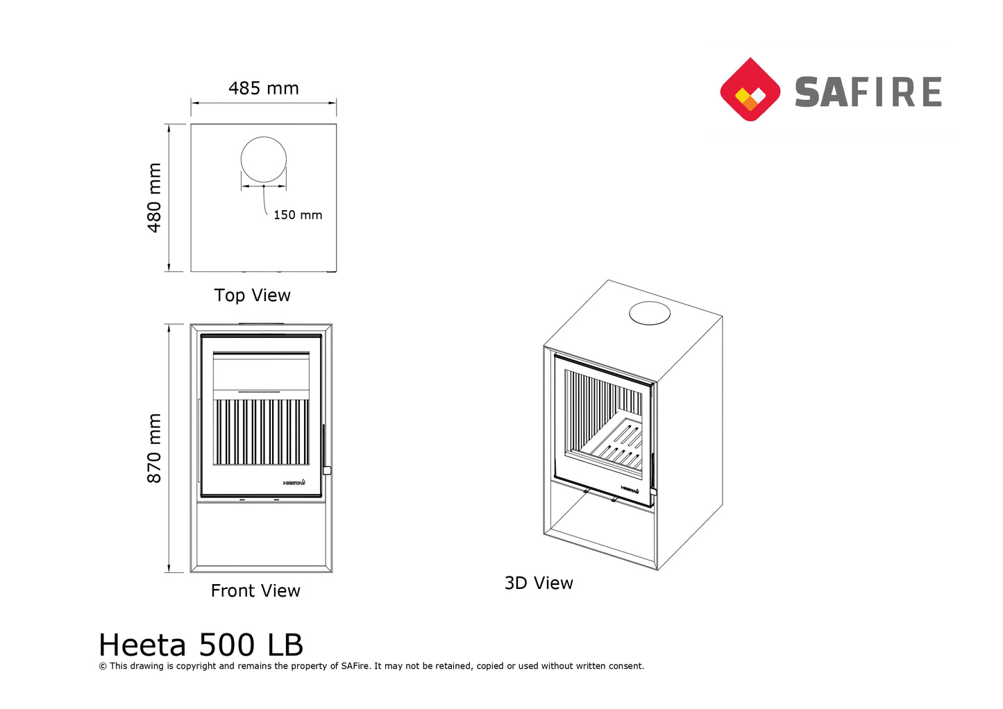 SAfire Heeta 500 Log Base Wood Fireplace
