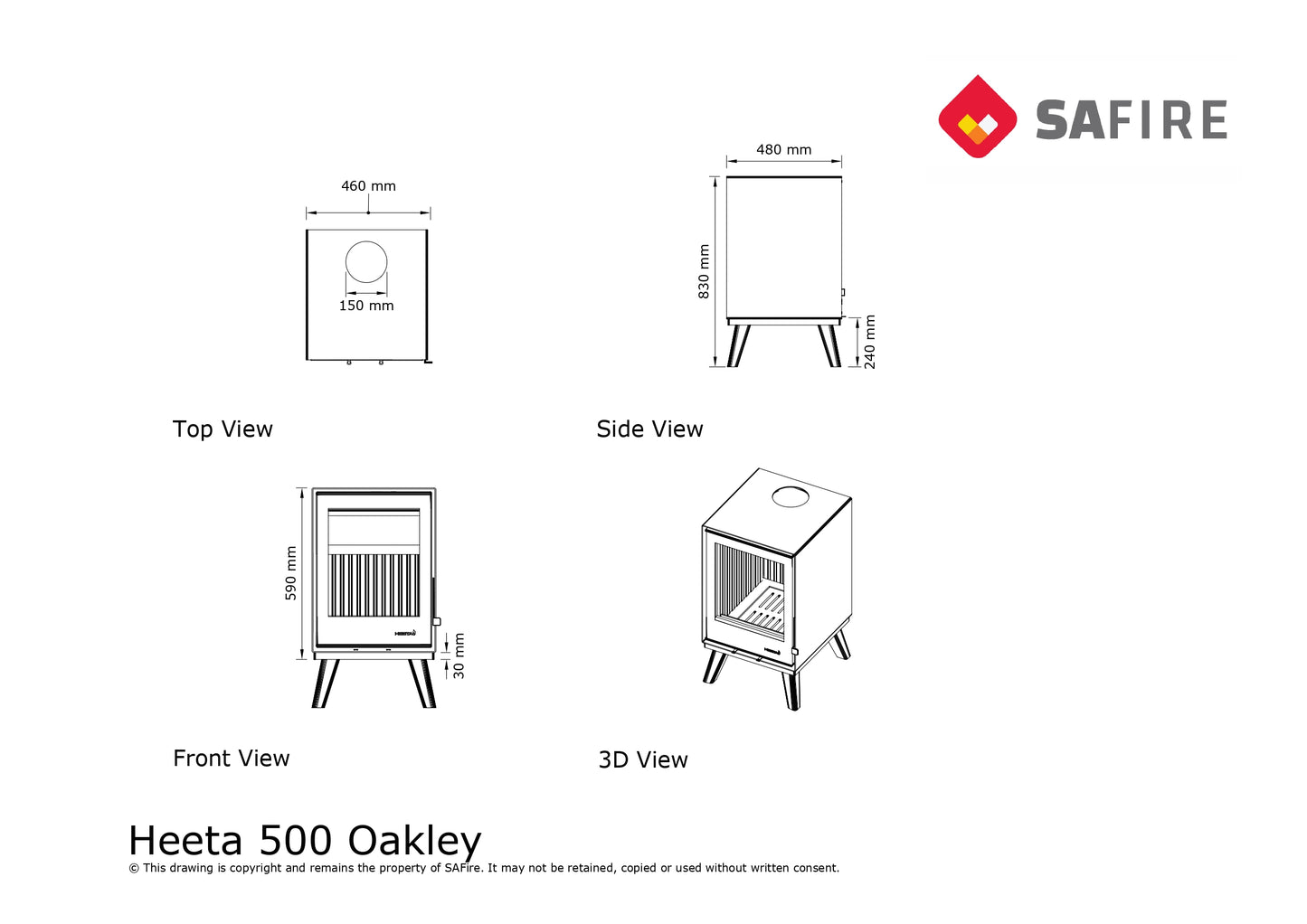 SAfire Heeta 500 Oakley Wood Fireplace