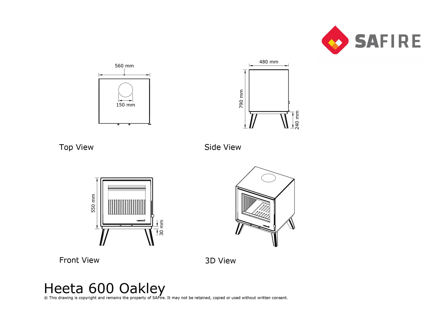 SAfire Heeta 600 Oakley Wood Fireplace