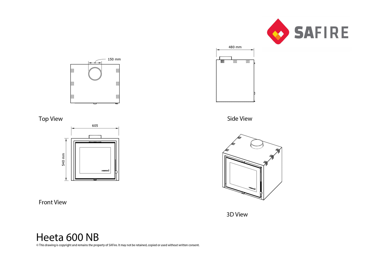 SAfire Heeta 600 Wood Fireplace Mount
