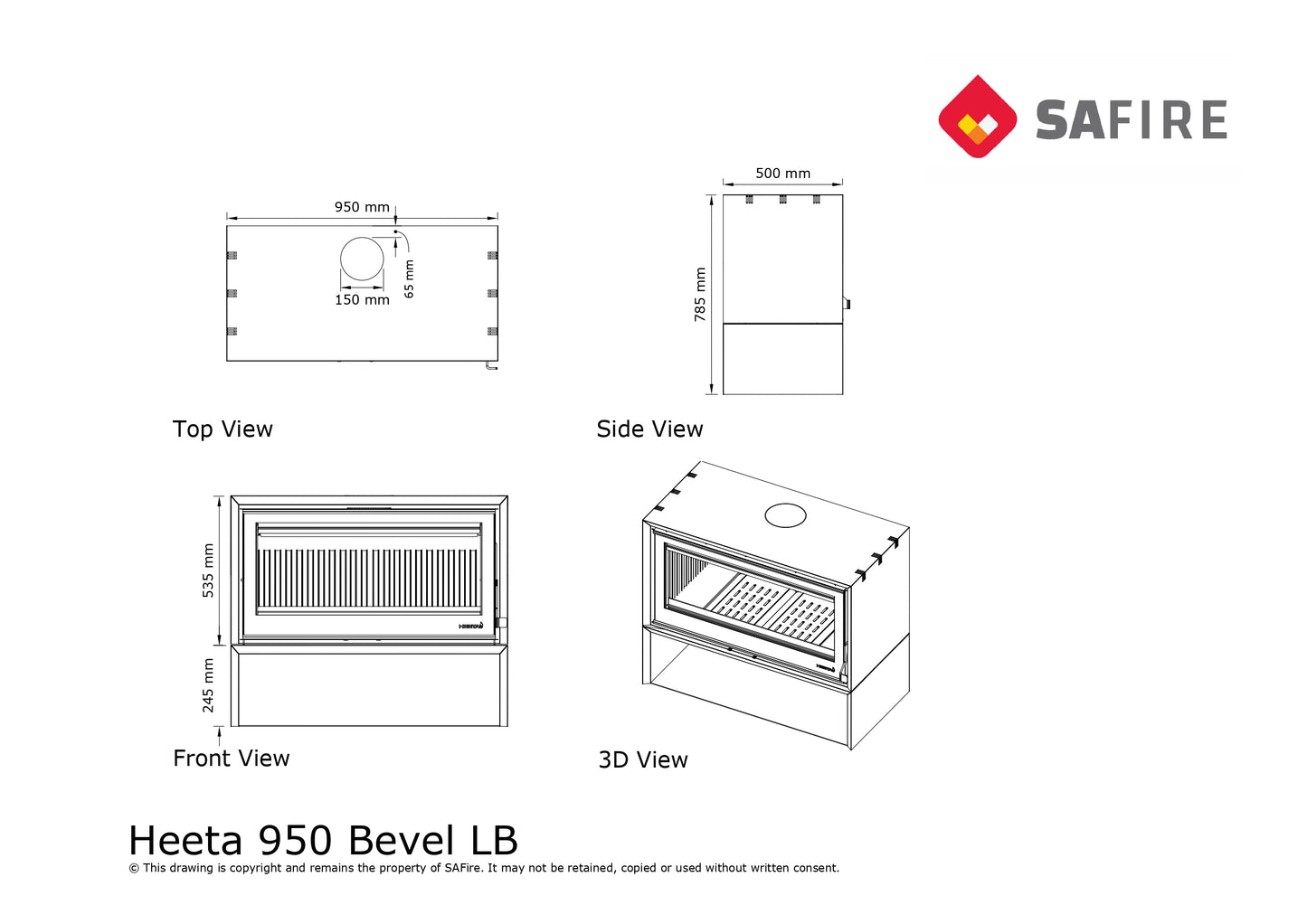 SAfire Heeta 950 Double Sided Bevel Wood Fireplace
