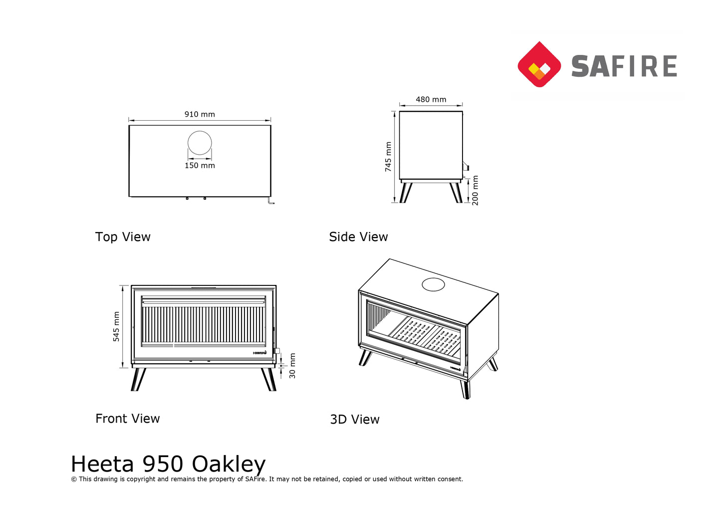 SAfire Heeta 950 Oakley Wood Fireplace
