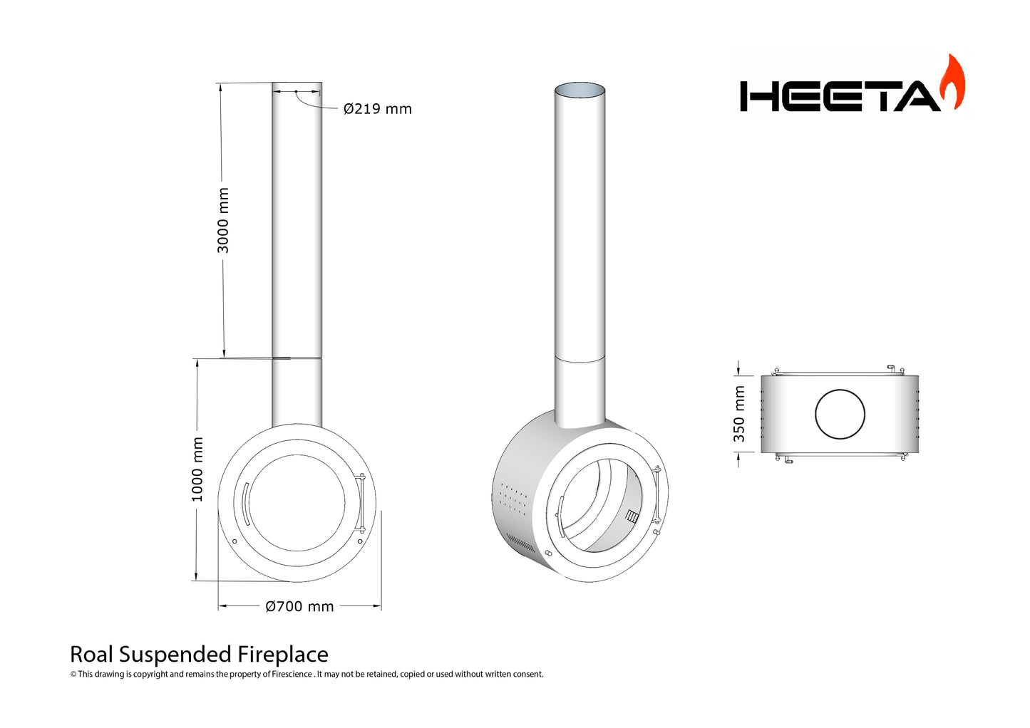 SAfire Pureview 70 Suspended Wood Fireplace