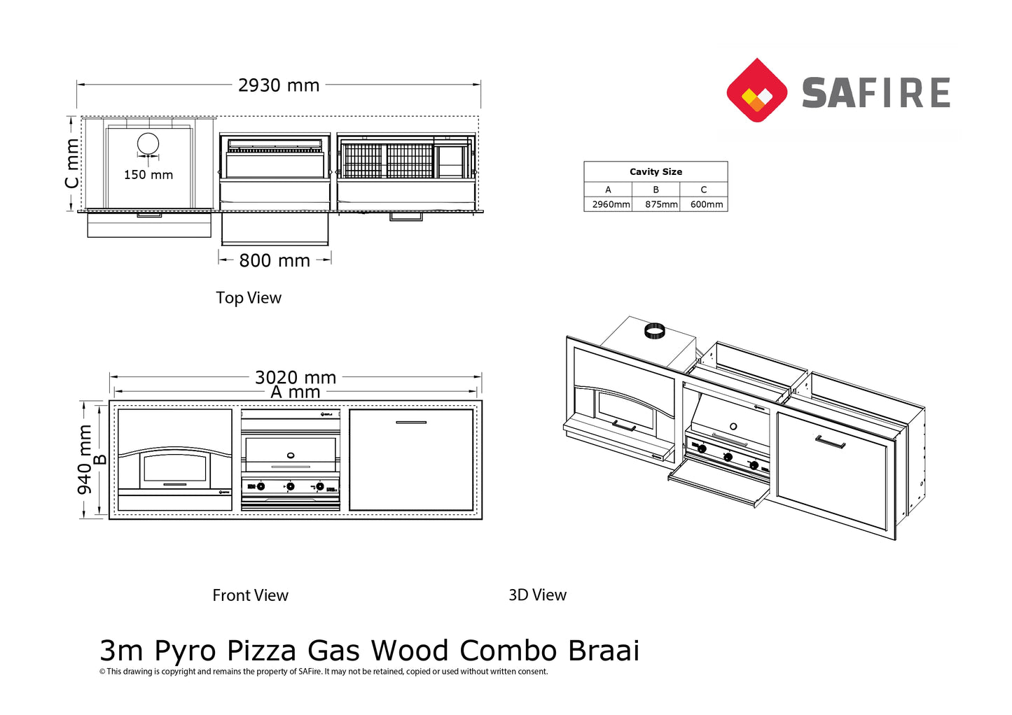 Pyro Gas & Wood Braai Grill Combo with Pizza Oven